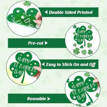 9 Sheets St Patricks Day Window Clings, 115 PCS St Patrick's Day Shamrock Window Stickers for St Patricks Day Decorations, Green Static Spring Window Clings for Glass Windows St Patricks Day Decor