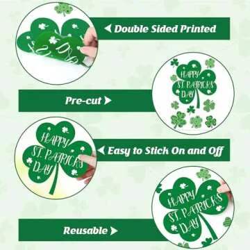 9 Sheets St Patricks Day Window Clings, 115 PCS St Patrick's Day Shamrock Window Stickers for St Patricks Day Decorations, Green Static Spring Window Clings for Glass Windows St Patricks Day Decor