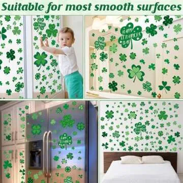 9 Sheets St Patricks Day Window Clings, 115 PCS St Patrick's Day Shamrock Window Stickers for St Patricks Day Decorations, Green Static Spring Window Clings for Glass Windows St Patricks Day Decor
