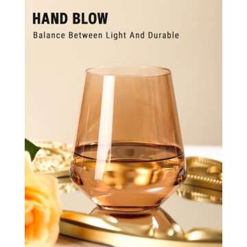 Colored Stemless Wine Glasses Set of 6-17 oz Hand-Blown Crystal Colored Glassware with no Stem, Multicolor Wine Glass for Wine Lovers, Wedding, Birthday, Mother's Day Housewarming Gifts for Women