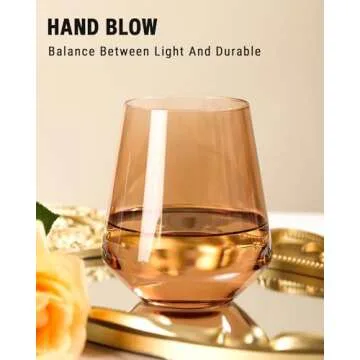 Colored Stemless Wine Glasses Set of 6-17 oz Hand-Blown Crystal Colored Glassware with no Stem, Multicolor Wine Glass for Wine Lovers, Wedding, Birthday, Mother's Day Housewarming Gifts for Women