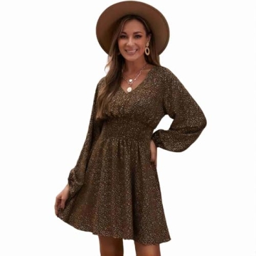 Elegant Dress Spring and Summer Autumn Chiffon Gathered Waist Sexy High Waist Long Sleeve Floral Ski...