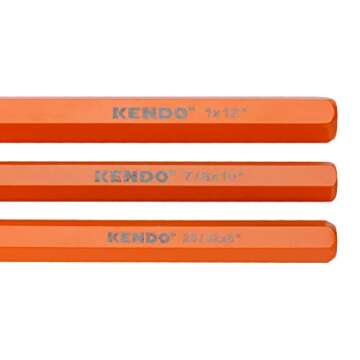 KENDO 3-Pieces Heavy Duty All Purpose Cold Chisel Set - Industrial Grade Octagonal Steel Hand Tools For Carpentry, Metalwork, Woodwork & Masonry - Sizes 8", 10", 12" - Roll Up Storage Pouch Included