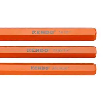 KENDO 3-Pieces Heavy Duty All Purpose Cold Chisel Set - Industrial Grade Octagonal Steel Hand Tools For Carpentry, Metalwork, Woodwork & Masonry - Sizes 8", 10", 12" - Roll Up Storage Pouch Included