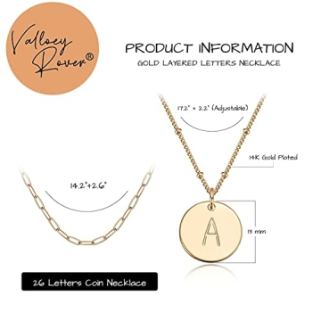 Valloey Rover Initial Necklace 14K Gold Plated Jewelry
