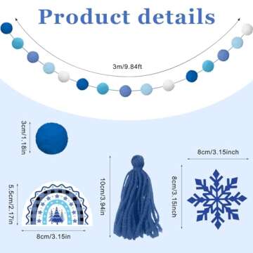 Sumind 5 Pcs Winter Christmas Garland Decorations Candy Snowflake Tassel Garland Holiday Pom Pom Rai...