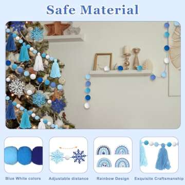 Sumind 5 Pcs Winter Christmas Garland Decorations Candy Snowflake Tassel Garland Holiday Pom Pom Rainbow Felt Ball Banner for Classroom Home Xmas Party Supplies(Snowflake)