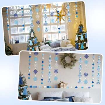 Sumind 5 Pcs Winter Christmas Garland Decorations Candy Snowflake Tassel Garland Holiday Pom Pom Rainbow Felt Ball Banner for Classroom Home Xmas Party Supplies(Snowflake)