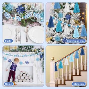 Sumind 5 Pcs Winter Christmas Garland Decorations Candy Snowflake Tassel Garland Holiday Pom Pom Rainbow Felt Ball Banner for Classroom Home Xmas Party Supplies(Snowflake)