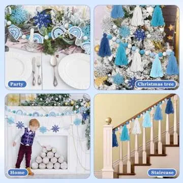 Sumind 5 Pcs Winter Christmas Garland Decorations Candy Snowflake Tassel Garland Holiday Pom Pom Rainbow Felt Ball Banner for Classroom Home Xmas Party Supplies(Snowflake)