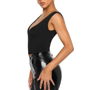 REORIA Women's Sexy Plunge V Neck Summer Cami Top