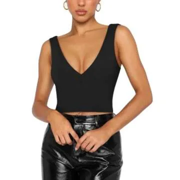 REORIA Women's Sexy Plunge V Neck Summer Cami Top
