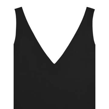 REORIA Women's Summer Sexy Plunge Deep V Neck Double Lined Sleeveless Backless Slim Fitted Cami Camisole Going Out Cropped Tank Top Trendy Basic Crop Tops Plus Size Black 2X-Large