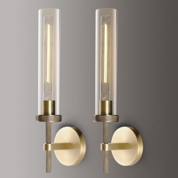 Joyunleo Brass Wall Sconces Set of Two, 19" Knurled Gold Sconces for Elegant Lighting