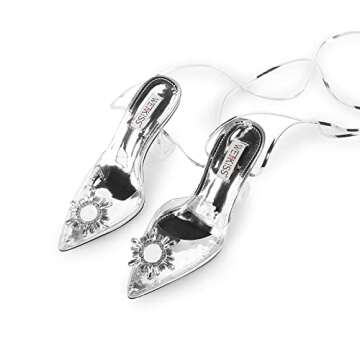 wetkiss Clear Heels for Women Lace up Heels Strappy Sandals for Womens Pointed Toe Silver Heels with Rhinestones Womens High Heel Clear Crystal Pumps Transparent Clear Strap Heels Tie up Sandals
