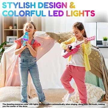 Wireless Bluetooth Karaoke Microphone with Controllable LED Lights, 5-in-1 Portable Mic Speaker Player Recorder, Great Toys Birthday Gifts for 3 4 5 6 7 8 Years Old Girls Boys (Blue)