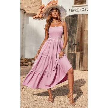 PRETTYGARDEN Women's Boho Summer Maxi Dress - Spaghetti Strap