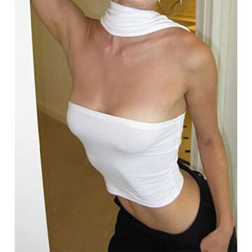 PICPUNMAK Women Sexy Strapless Halter Tube Top Hollow Out Sleeveless Solid Slim Bandeau Tops Off Shoulder Tank Vest Club Wear White