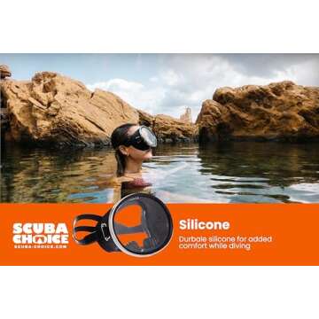 Scuba Choice Spearfishing Free Dive Mask - Classic Rubber with Tempered Glass Lenses | Oval Shape Stainless Steel Frame for Enhanced Visibility & Comfort, Perfect Underwater Adventures - Black