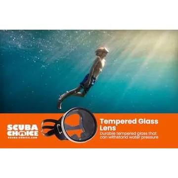 Scuba Choice Spearfishing Free Dive Mask - Classic Rubber with Tempered Glass Lenses | Oval Shape Stainless Steel Frame for Enhanced Visibility & Comfort, Perfect Underwater Adventures - Black