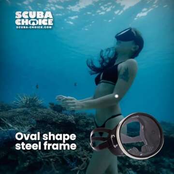 Scuba Choice Spearfishing Free Dive Mask - Classic Rubber with Tempered Glass Lenses | Oval Shape Stainless Steel Frame for Enhanced Visibility & Comfort, Perfect Underwater Adventures - Black