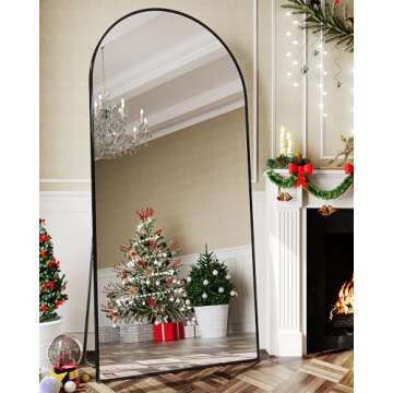 LadyNow Full Length Mirror, 71"x32" Arched Floor Mirror Freestanding, Oversized Floor Standing Full Body Mirror with Stand for Bedroom, Hanging Mounted for Living Room Cloakroom, Black