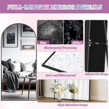 LadyNow Full Length Mirror, 71"x32" Arched Floor Mirror Freestanding, Oversized Floor Standing Full Body Mirror with Stand for Bedroom, Hanging Mounted for Living Room Cloakroom, Black