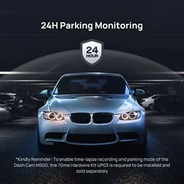 70mai 2.7K Dash Cam M500, eMMC Built-in 64GB Storage, 170° Wide Angle FOV, Parking Monitor, Time-Lapse Recording, Built in GPS, ADAS, iOS/Android App Control