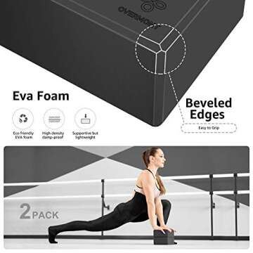 Overmont Yoga Block 2 Pack Supportive Latex-Free EVA Foam Soft Non-Slip Surface for General Fitness Pilates Stretching and Meditation