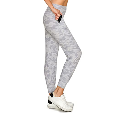 Leggings Depot ActiveFlex Jogger Yoga Pants with Pockets (Full Length, White Camouflage, Large)