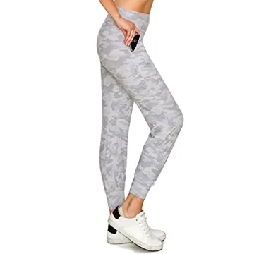 Leggings Depot ActiveFlex Jogger Yoga Pants with Pockets (Full Length, White Camouflage, Large)