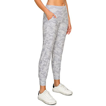 Leggings Depot ActiveFlex Jogger Yoga Pants with Pockets (Full Length, White Camouflage, Large)