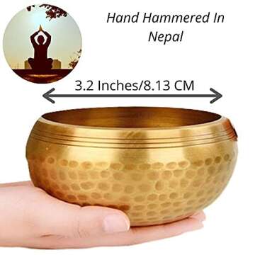 Andos Tibetan Singing Bowl Set Handcrafted in Nepal /Meditation Sound Bowl Set Helpful for Yoga Meditation Prayer Zen Chakra Healing Relaxation Therapy Mindfulness/Yoga Accessories/Bonus Gift Included