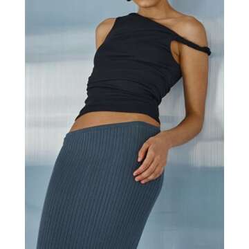 AKLOPVII Women One Off The Shoulder Ruched Twist Crop Tank Tops Sleeveless Asymmetric Slim Fit Y2K Going Out Cami Shirt