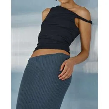 AKLOPVII Women One Off The Shoulder Ruched Twist Crop Tank Tops Sleeveless Asymmetric Slim Fit Y2K Going Out Cami Shirt