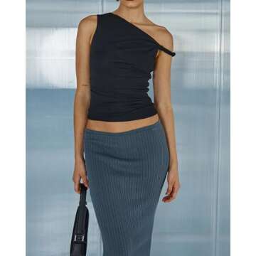 AKLOPVII Women One Off The Shoulder Ruched Twist Crop Tank Tops Sleeveless Asymmetric Slim Fit Y2K Going Out Cami Shirt