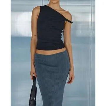 AKLOPVII Women One Off The Shoulder Ruched Twist Crop Tank Tops Sleeveless Asymmetric Slim Fit Y2K Going Out Cami Shirt