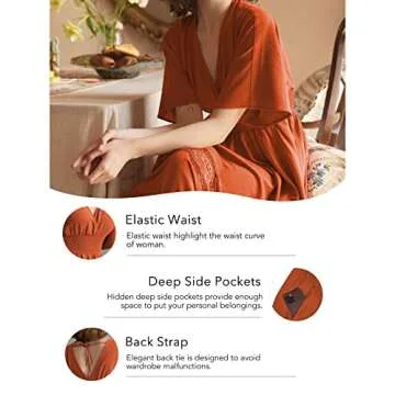 Olaesa Women's Lace Maxi Dress Short Sleeve V Neck Party Dress Smocked Waist Boho Maxi Dress Bohemian Dress for Women Orange