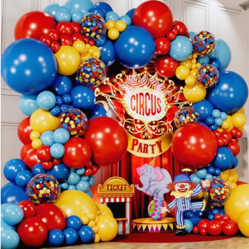 ALL-IN-1 Circus Balloons Arch Kit & Garland for Carnival Party Decorations Theme – Primary Color B...