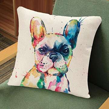 YGGQF Animal Throw Pillow Cover Head Frenchie French Bulldog Original Watercolor Dog Wildlife Rainbo...