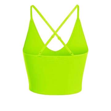 Design by Olivia Women's Casual Seamless Padded Workout Sports Bra Cami Cropped Yoga Tank Top with Adjustable Straps Neon Green SM