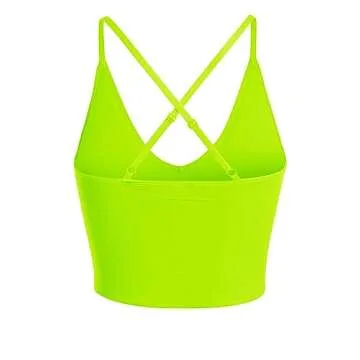 Design by Olivia Women's Casual Seamless Padded Workout Sports Bra Cami Cropped Yoga Tank Top with Adjustable Straps Neon Green SM