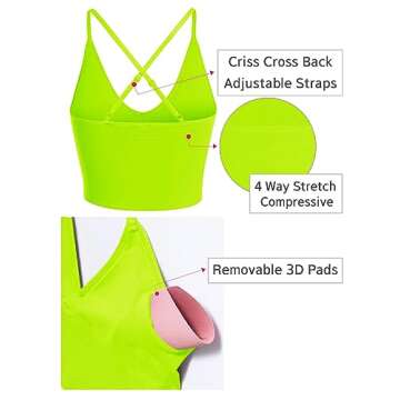 Design by Olivia Women's Casual Seamless Padded Workout Sports Bra Cami Cropped Yoga Tank Top with Adjustable Straps Neon Green SM