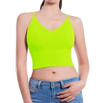 Design by Olivia Women's Casual Seamless Padded Workout Sports Bra Cami Cropped Yoga Tank Top with Adjustable Straps Neon Green SM