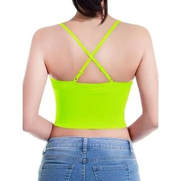 Design by Olivia Women's Casual Seamless Padded Workout Sports Bra Cami Cropped Yoga Tank Top with Adjustable Straps Neon Green SM