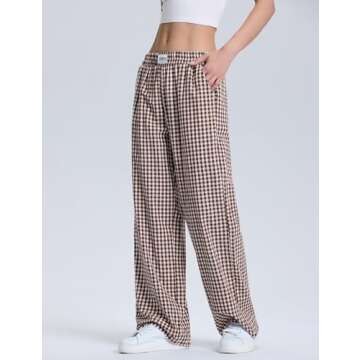 LOMON Women's Gingham Plaid Wide Leg Pants - Versatile Cotton Boxers for All-Day Comfort