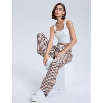 LOMON Women's Gingham Plaid Wide Leg Pants for Every Occasion