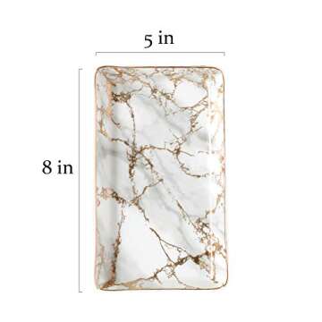 SOCOSY Marble Ceramic Ring Dish Jewelry Dish Ring Holder Jewelry Organizer with Golden Edged Home De...