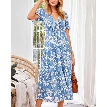 BTFBM Summer Boho Dress Deep V Neck Cutout Maxi