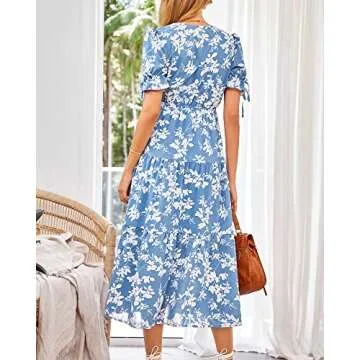 BTFBM Summer Boho Dress Deep V Neck Cutout Maxi